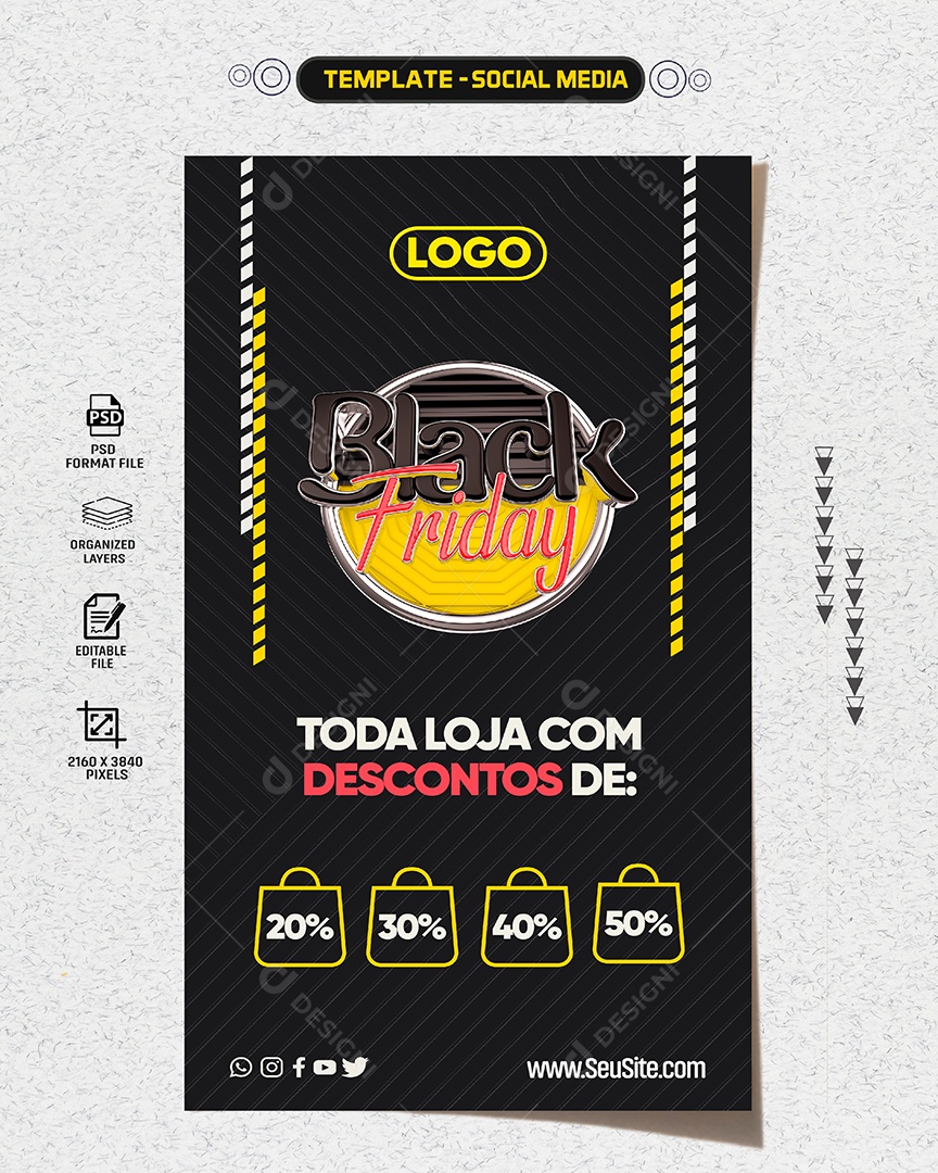 Social Media Story Black Friday Toda Loja Com Descontos PSD Editável