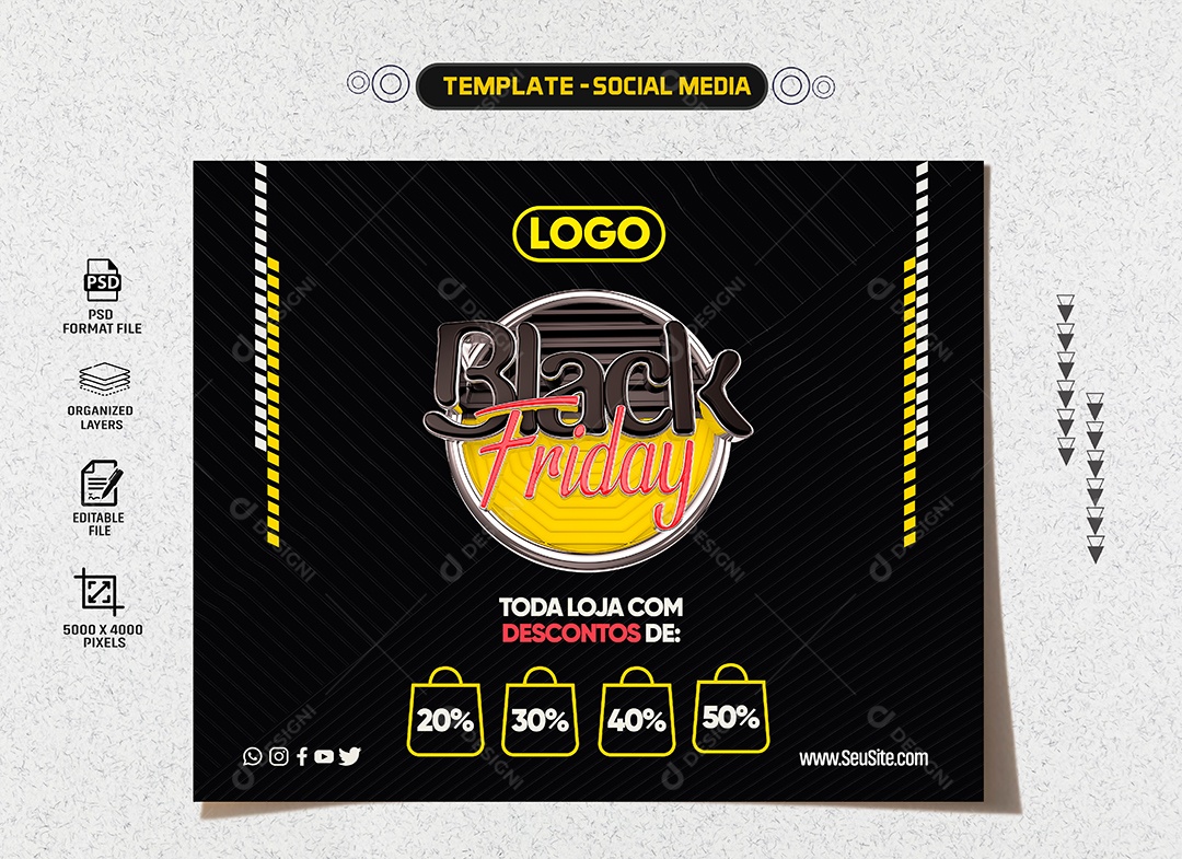 Social Media Feed Black Friday Toda Loja Com Descontos PSD Editável