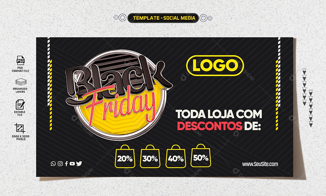 Social Media Banner Toda Loja Com Descontos De Black Friday PSD Editável