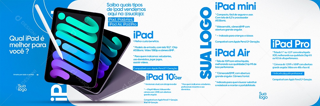 Carrossel Loja de Eletrônico Qual iPad é Melhor para Você Social Media PSD Editável
