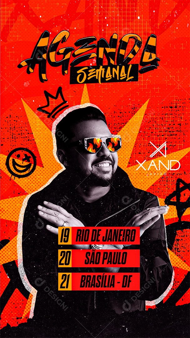 Social Media Flyer Story Agenda Semanal Xand Avião PSD Editável