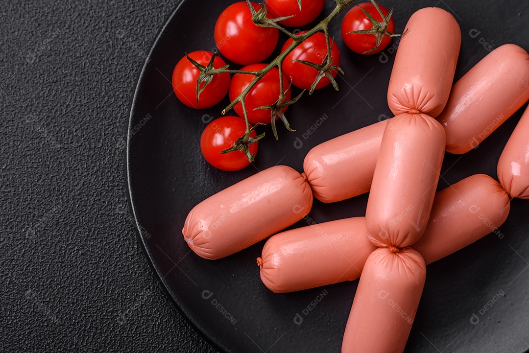 Deliciosa salsicha vegetariana fresca ou salsicha feita de proteína vegetal tofu ou leguminosas seitan, trigo magro com sal e especiarias em fundo de textura