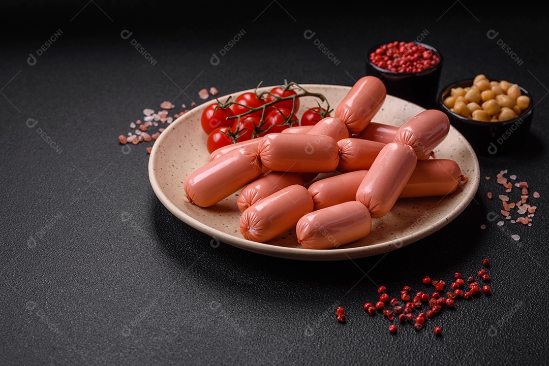 Deliciosa salsicha vegetariana fresca ou salsicha feita de proteína vegetal tofu ou leguminosas seitan, trigo magro com sal e especiarias em fundo de textura