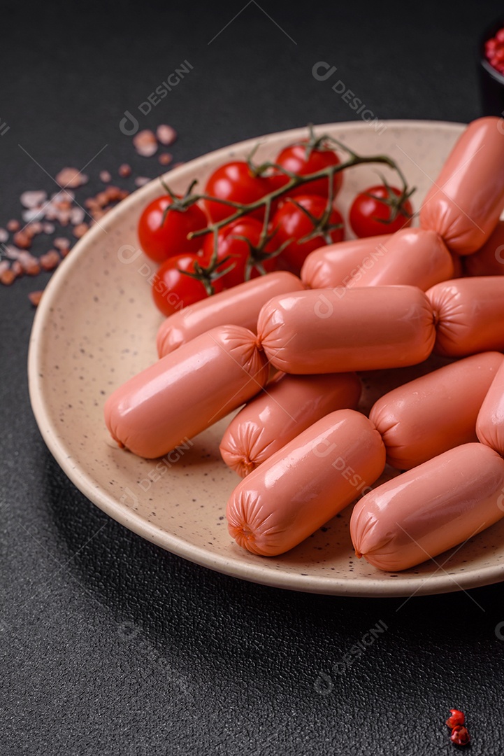 Deliciosa salsicha vegetariana fresca ou salsicha feita de proteína vegetal tofu ou leguminosas seitan, trigo magro com sal e especiarias em fundo de textura