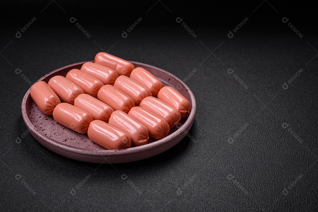 Deliciosa salsicha vegetariana fresca ou salsicha feita de proteína vegetal tofu ou leguminosas seitan, trigo magro com sal e especiarias em fundo de textura