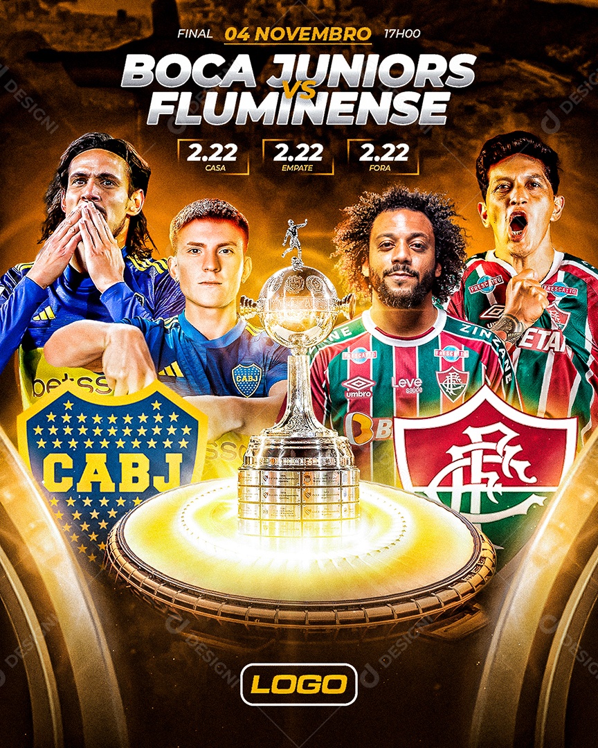 Social Media Flyer Feed Boca Juniors Vs Fluminense Libertadores PSD Editável