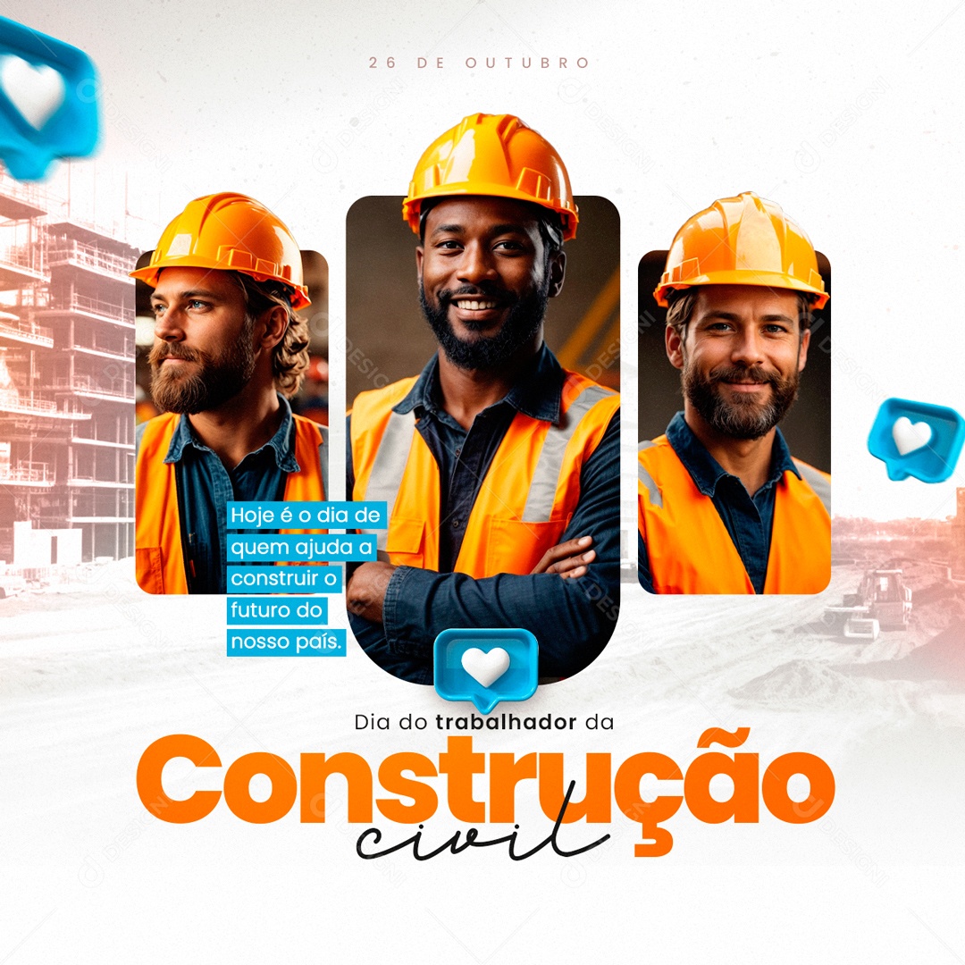 Social Media Ajuda a Construir Dia Do Trabalhador Da Construção Civil PSD Editável