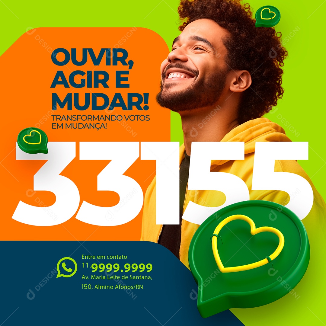 Social Media Política Ouvir Agir e Mudar Transformando Votos em Mudança PSD Editável