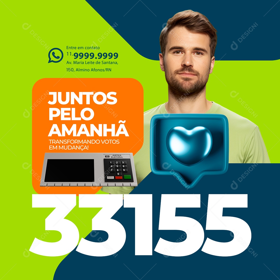 Política Juntos pelo Amanhã Transformando Votos em Mudança Social Media PSD Editável