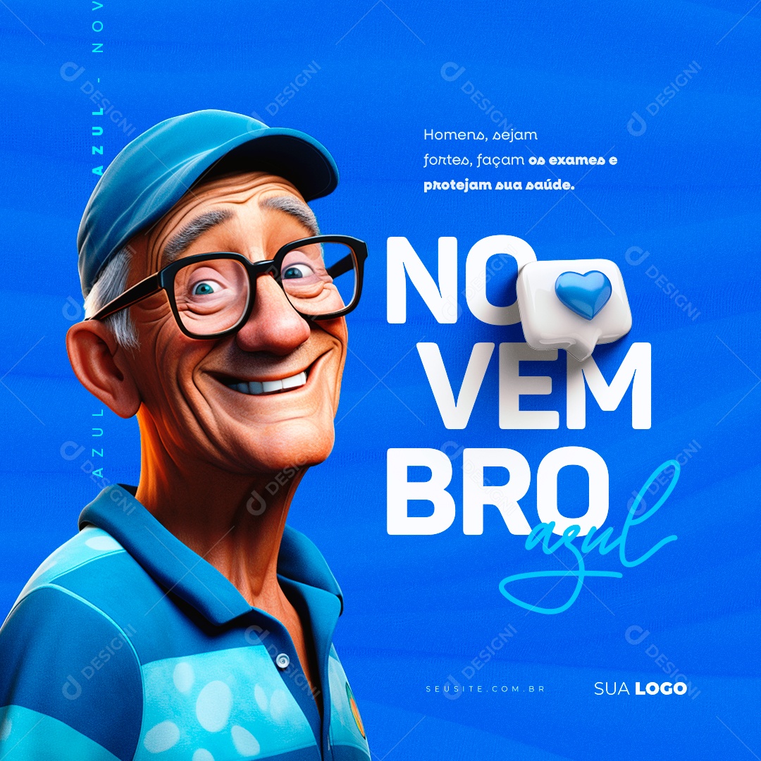 Novembro Azul Homens Sejam Fortes Façam os Exames e Protejam sua Saúde Social Media PSD Editável