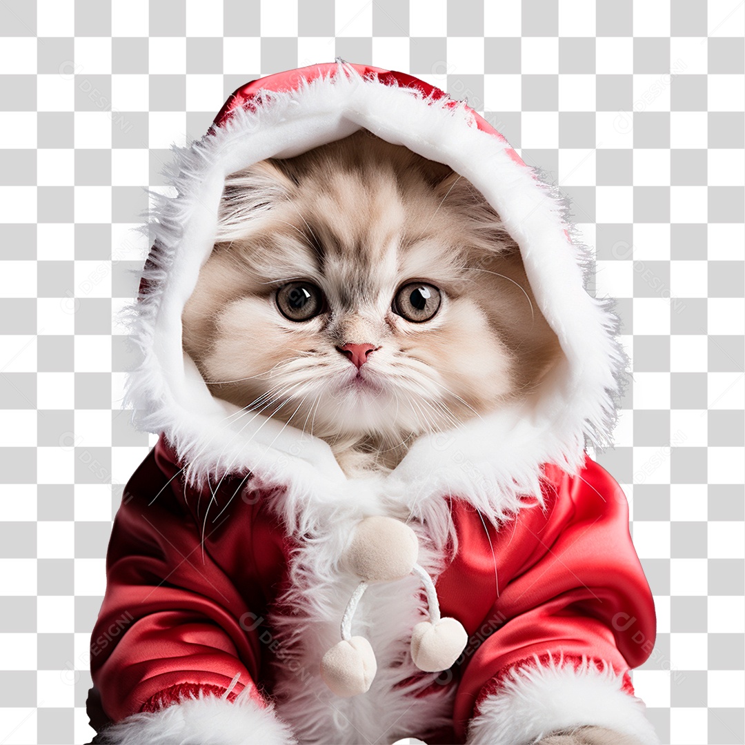 Gatinho Vestido Para o Natal PNG Transparente