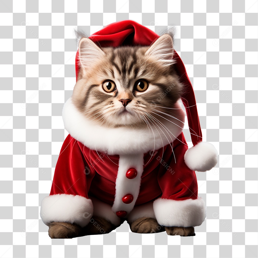 Gatinho Vestido Para o Natal PNG Transparente