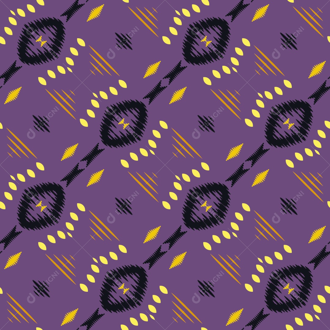 Ilustração Padrão Tradicional Estilo Asteca Roxo Preto e Amarelo Modernos Vetor EPS