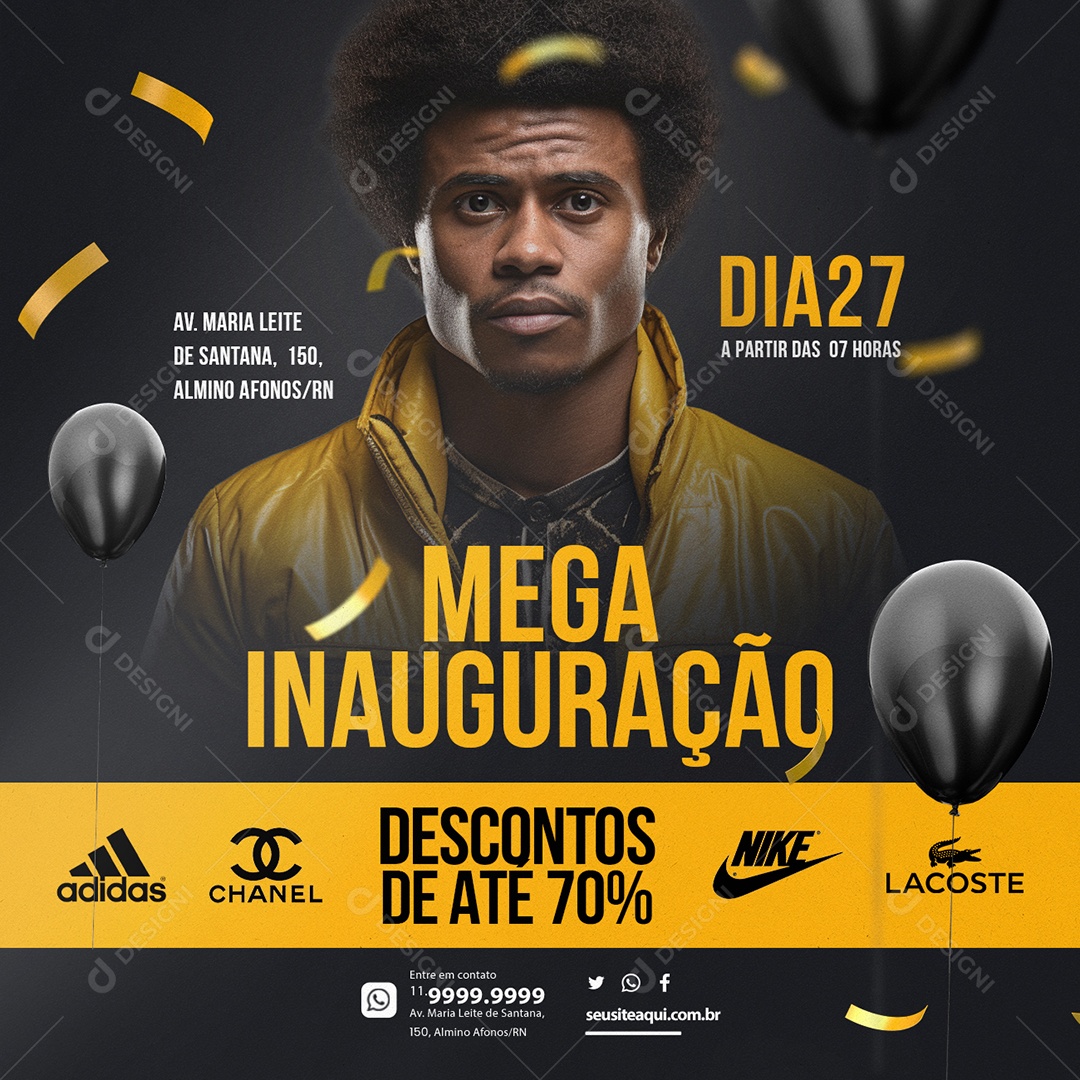 Mega Inauguração Loja Descontos De Até 70% Adidas Chanel Nike Lacoste Social Media PSD Editável