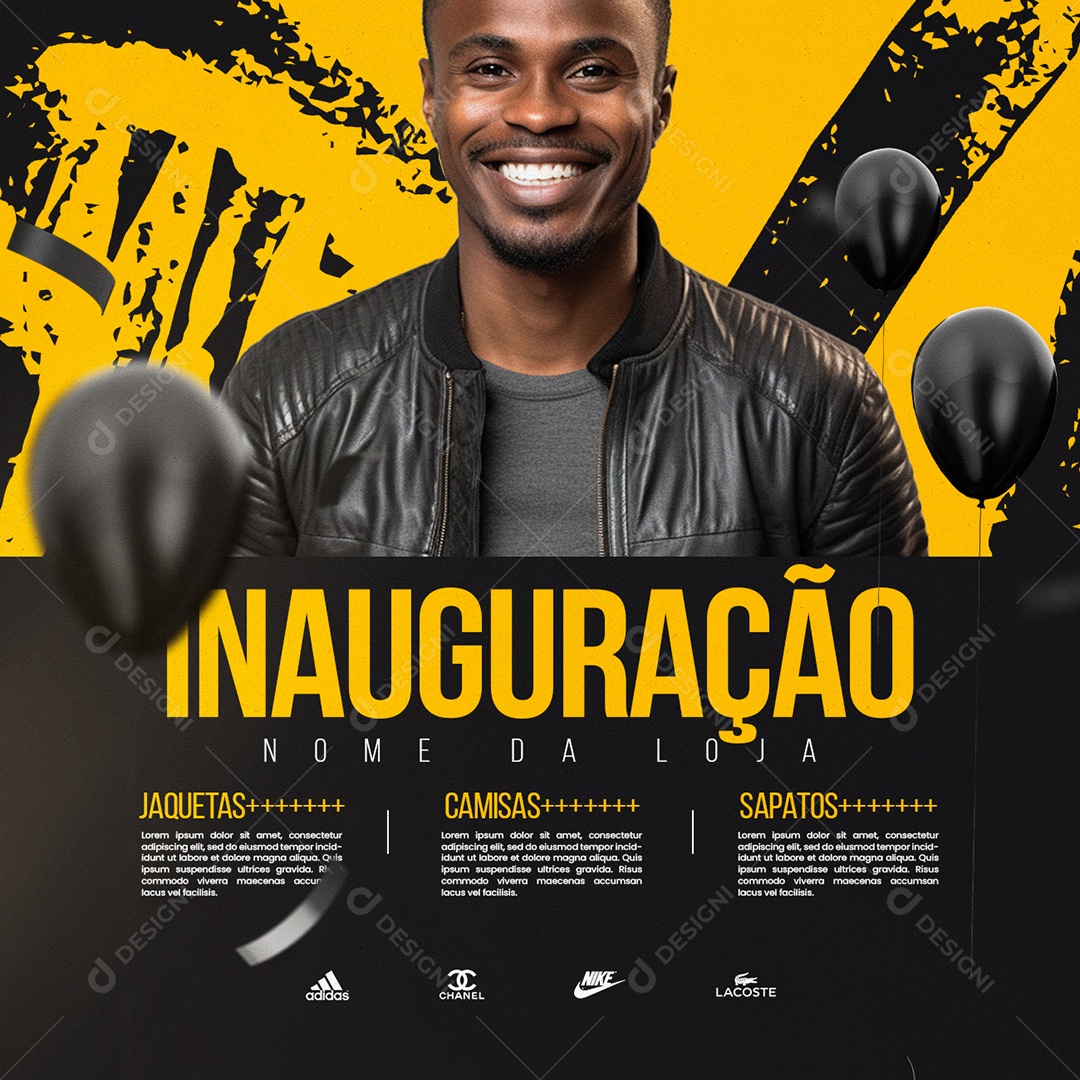 Mega Inauguração Loja Jaquetas Camisas Sapatos Social Media PSD Editável