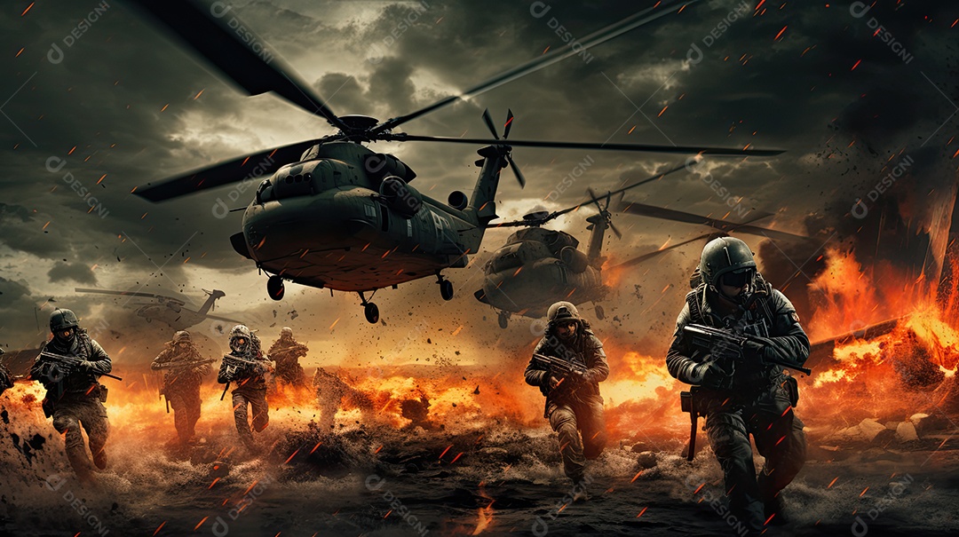 Ilustração sobre a devastação da guerra