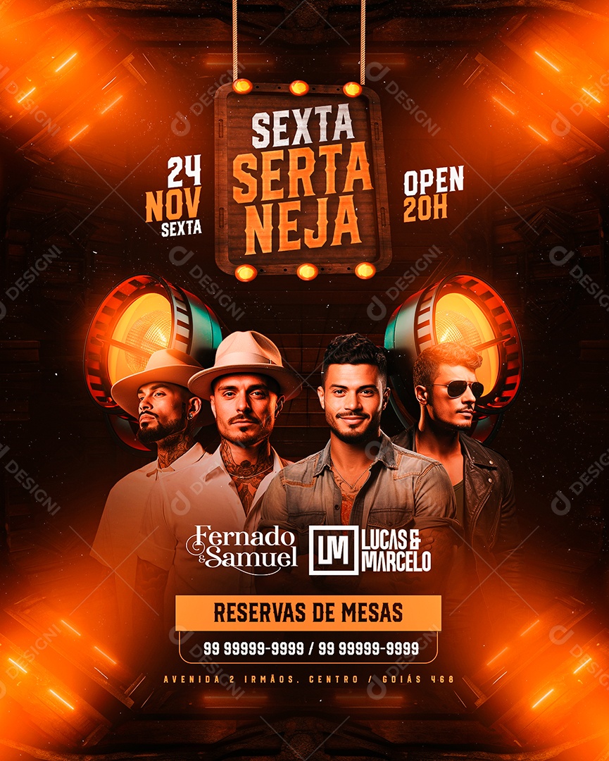 Flyer Sexta Sertaneja Fernado & Samuel Lucas & Marcelo Social Media PSD Editável