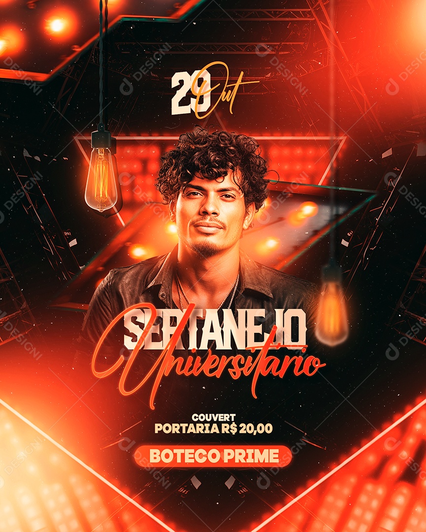 Flyer Sertanejo Universitário Boteco Prime Social Media PSD Editável