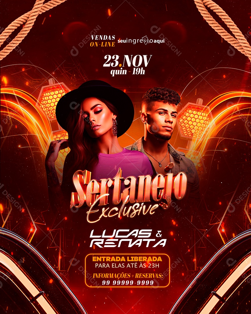 Flyer Sertanejo Exclusive Lucas & Renata Social Media PSD Editável