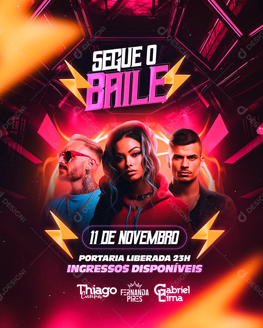 Flyer Segue o Baile Thiago Cunha Fernanda Pires Gabriel Lima Social Media PSD Editável