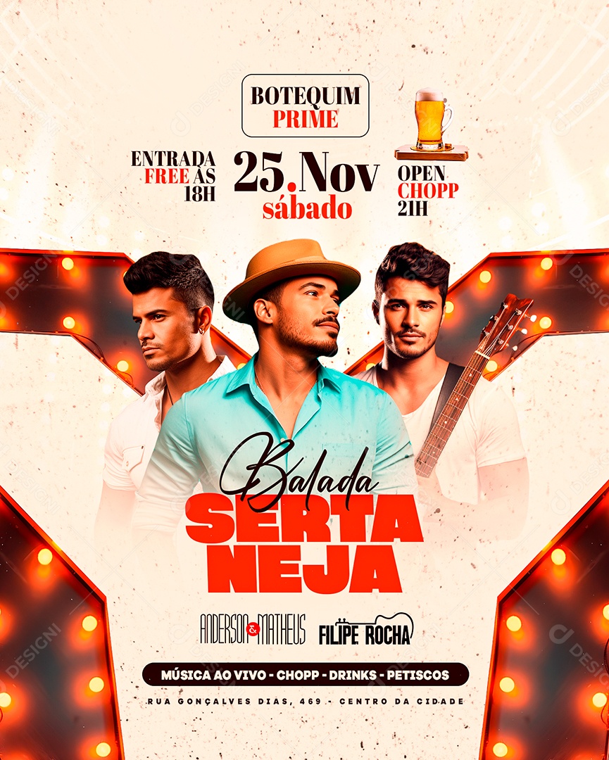 Flyer Balada Sertaneja Anderson & Matheus Filipe Rocha Social Media PSD Editável