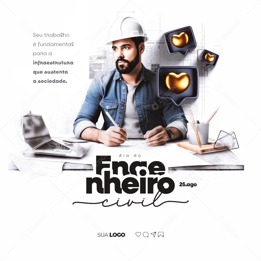 Dia do Engenheiro Civil Seu Trabalho é Fundamental para a Infraestrutura que Sustenta a Sociedade Social Media PSD Editável