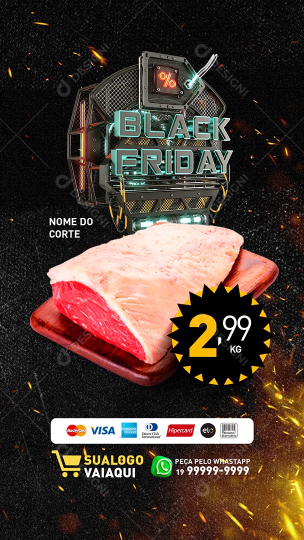 Story Tabloide Black Friday Açougue Produtos Carnes Social Media PSD Editável