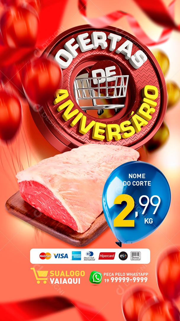 Story Tabloide Ofertas De Aniversário Carnes Açougue Social Media PSD Editável