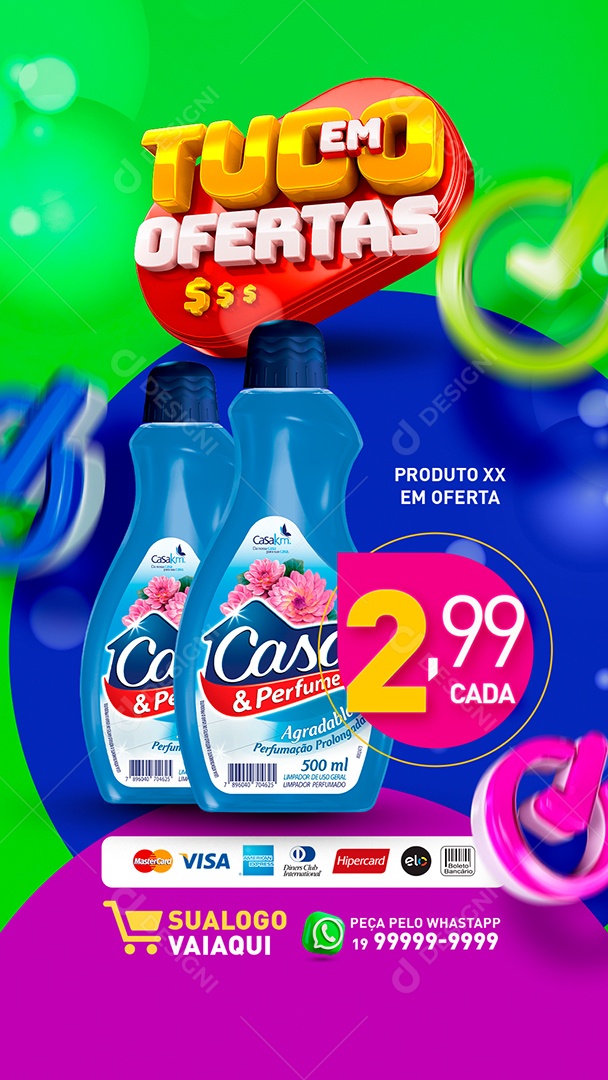 Story Tabloide Tudo em Ofertas Amaciante Caixa de Sabão em Pó Detergente Supermercado Social Media PSD Editável