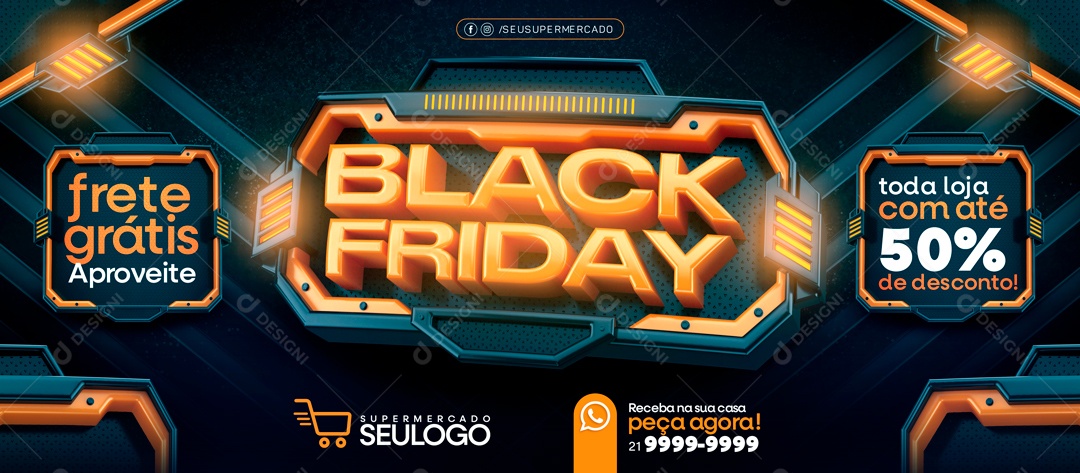 Banner Loja Com Até 50% Black Friday Social Media PSD Editável
