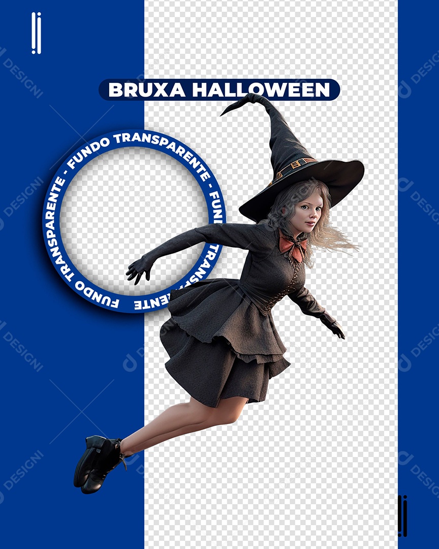 Bruxa Voando de Halloween Elemento 3D para Composição PSD