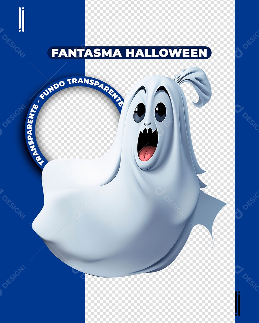 Fantasma Branco Assustador de Halloween Elemento 3D para Composição PSD