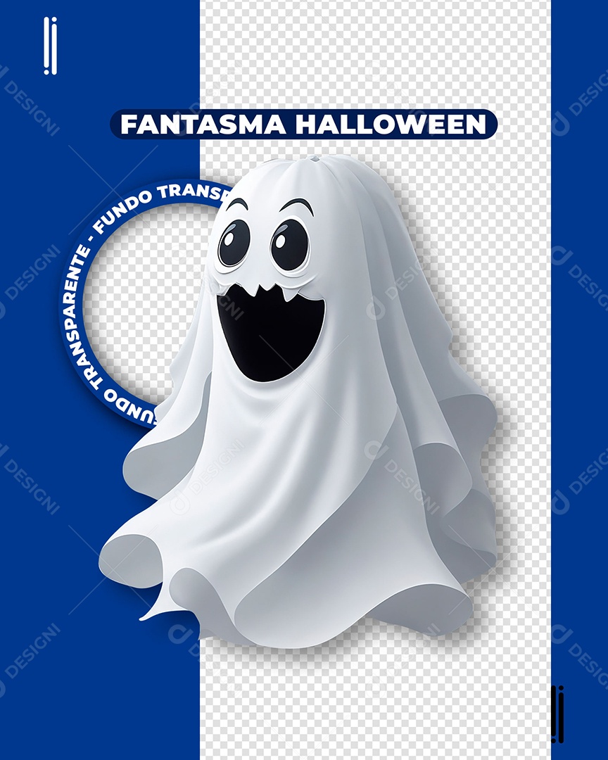 Fantasma Branco Assustador de Halloween Elemento 3D para Composição PSD