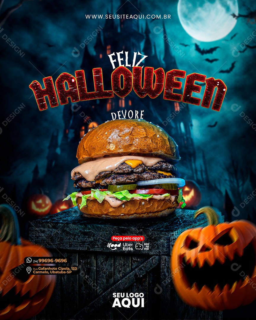 Social Media Feliz Halloween Hamburgueria PSD Editável