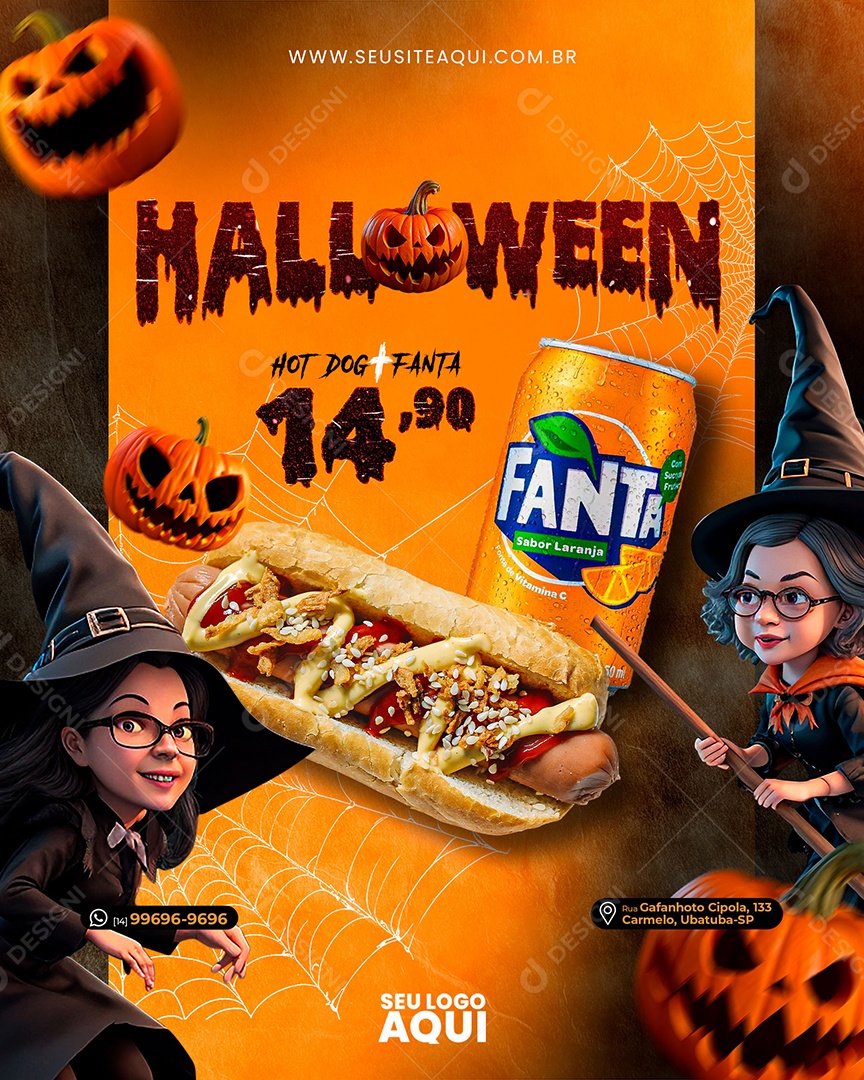 Social Media Halloween Hot Dog Refrigerante Fanta PSD Editável