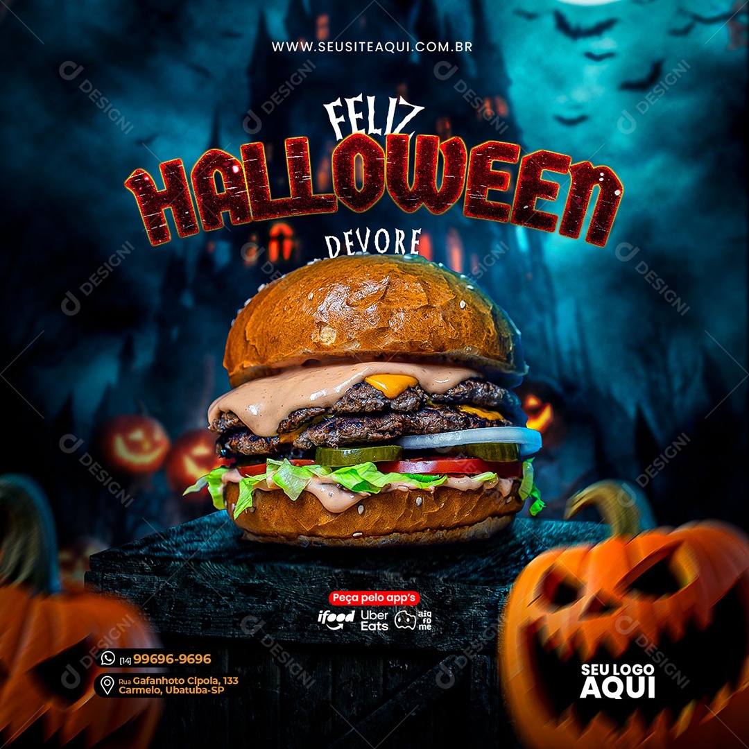 Story Feliz Halloween Hamburgueria Social Media PSD Editável