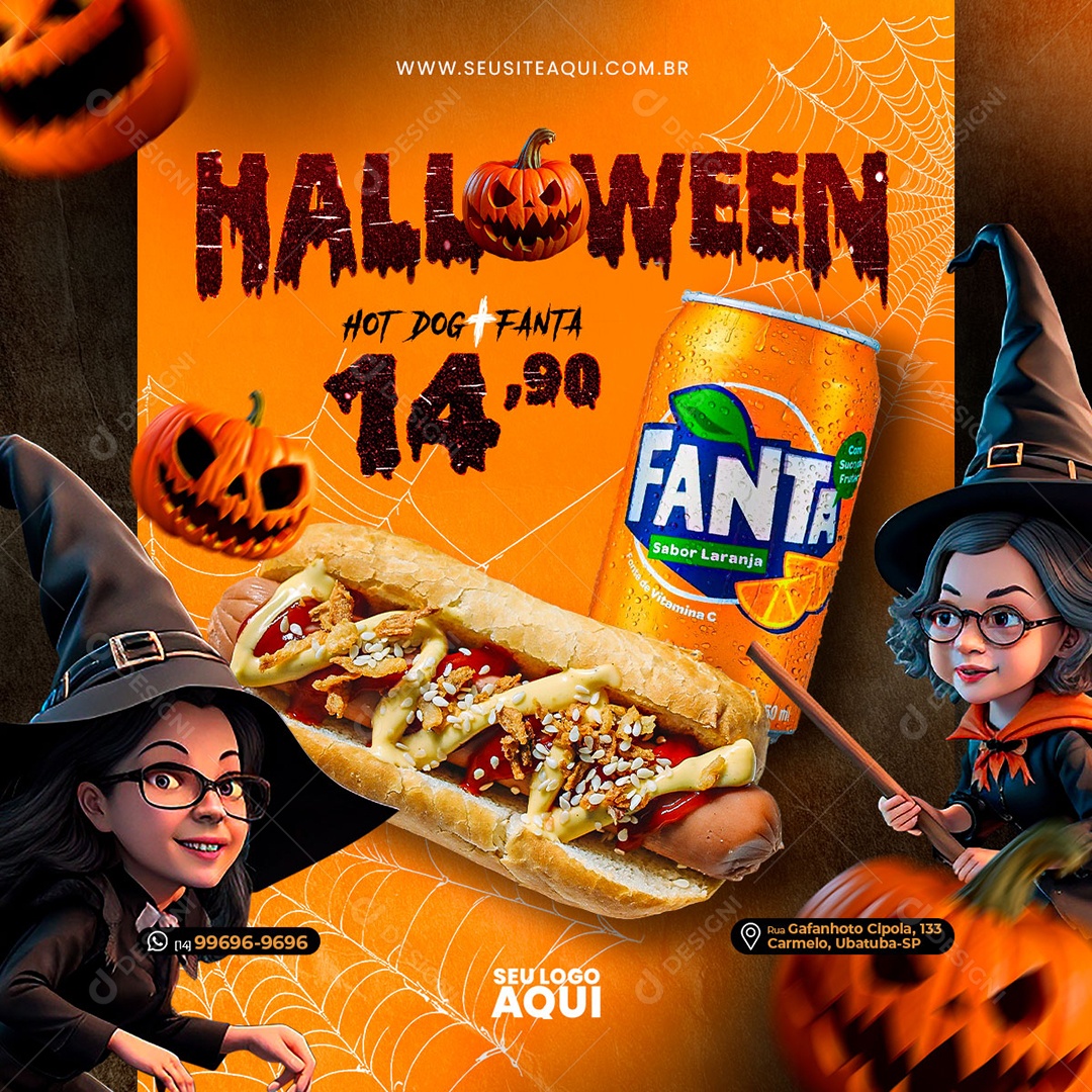 Halloween Hot Dog Refrigerante Fanta Social Media PSD Editável