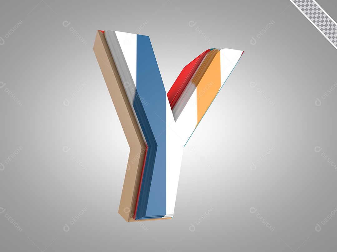 Letra Y Maiúsculo Elemento 3D Colorido para Composição PSD