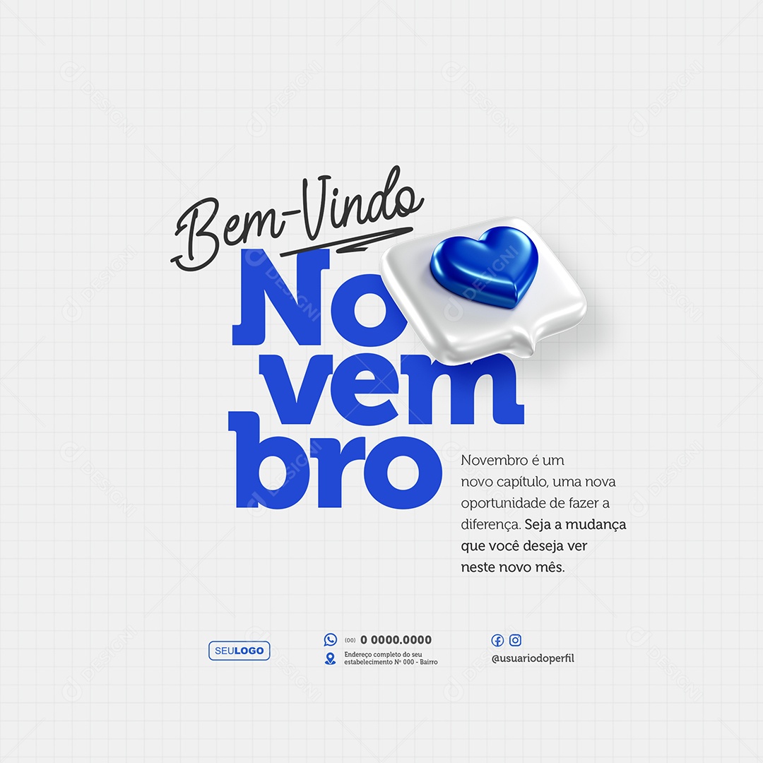 Social Media Bem Vindo Novembro Azul Novo Mês PSD Editável
