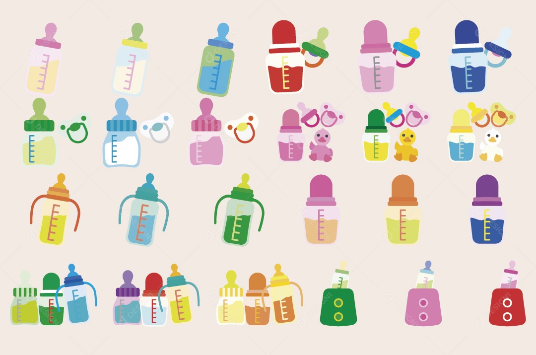 Conjunto de Ícones de Mamadeira Ilustração Vetor EPS