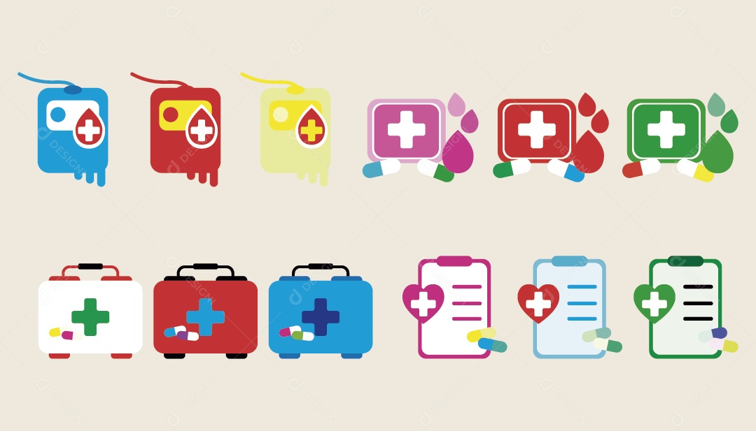 Conjunto de Ícones Médicos Ilustração Vetor EPS