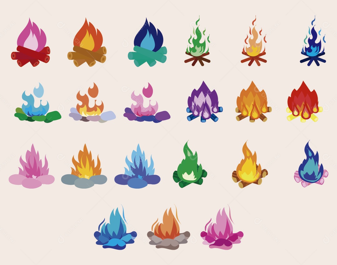 Conjunto de Ícones de Fogueira Ilustração Vetor EPS