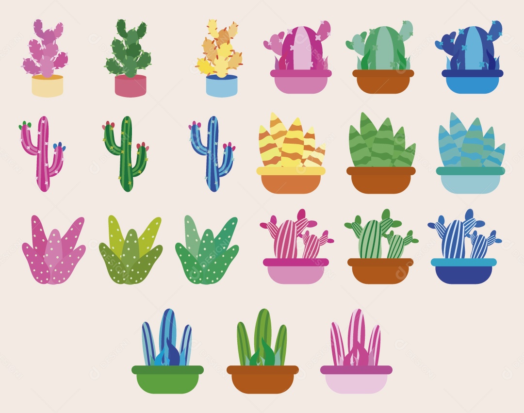 Conjunto de Ícones de Cacto Ilustração Vetor EPS