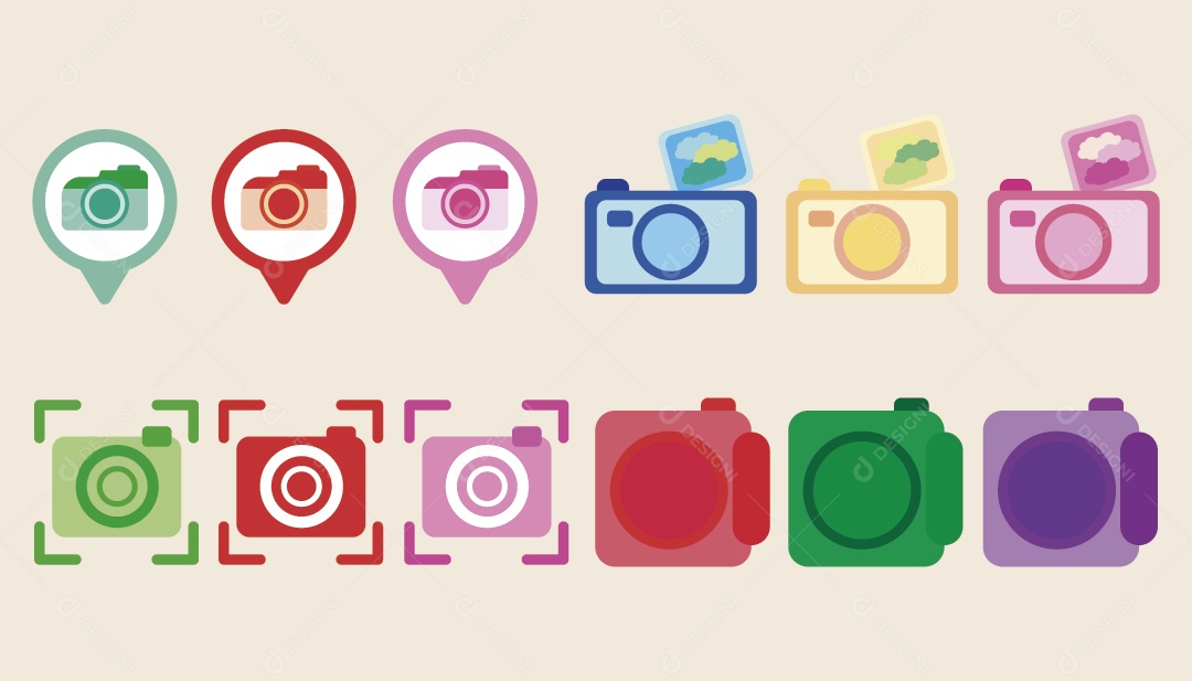 Conjunto de Ícones de Câmera Ilustração Vetor EPS