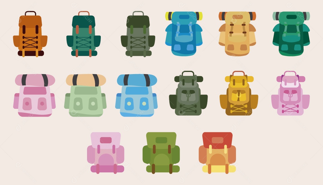 Conjunto de Ícones de Mochila de Acampamento Ilustração Vetor EPS