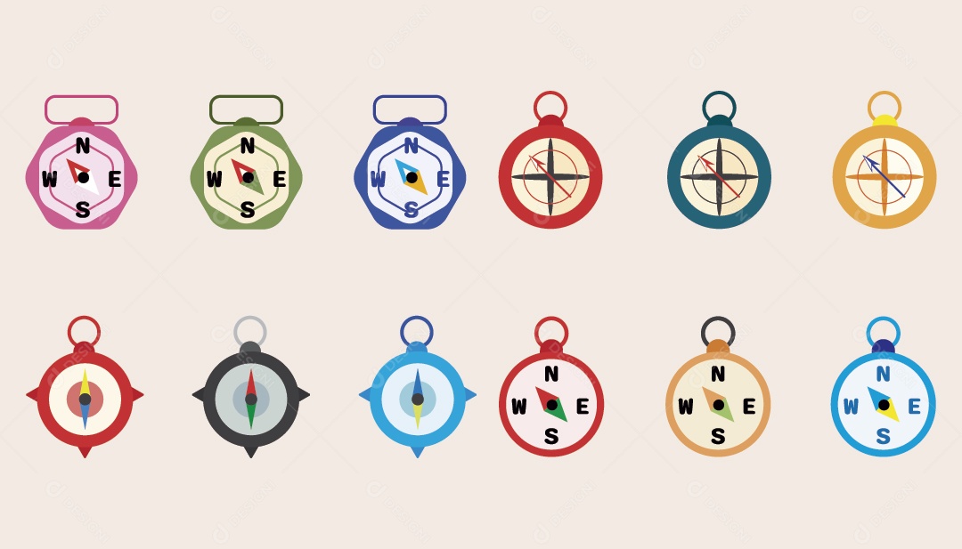 Conjunto de Ícones de Bússola Ilustração Vetor EPS