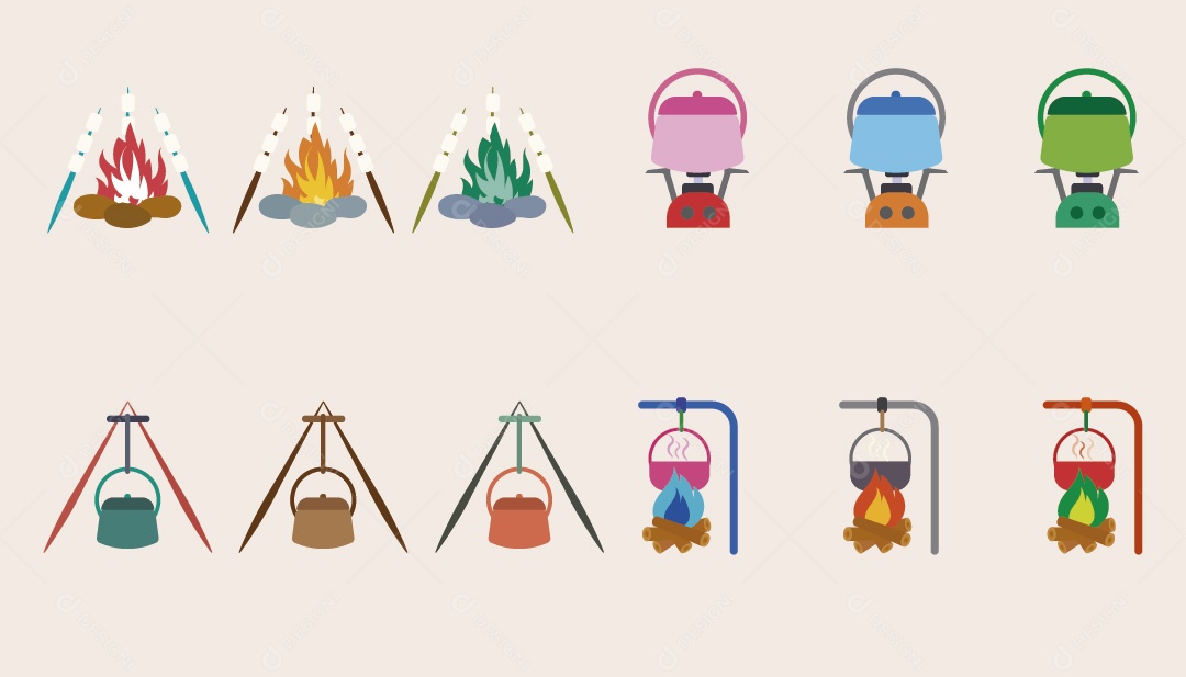 Conjunto de Ícones de Fogueira Ilustração Vetor EPS