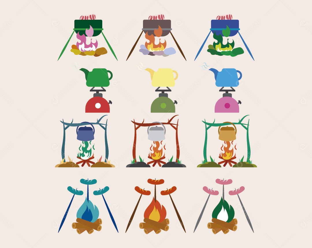 Conjunto de Ícones de Fogueira Ilustração Vetor EPS
