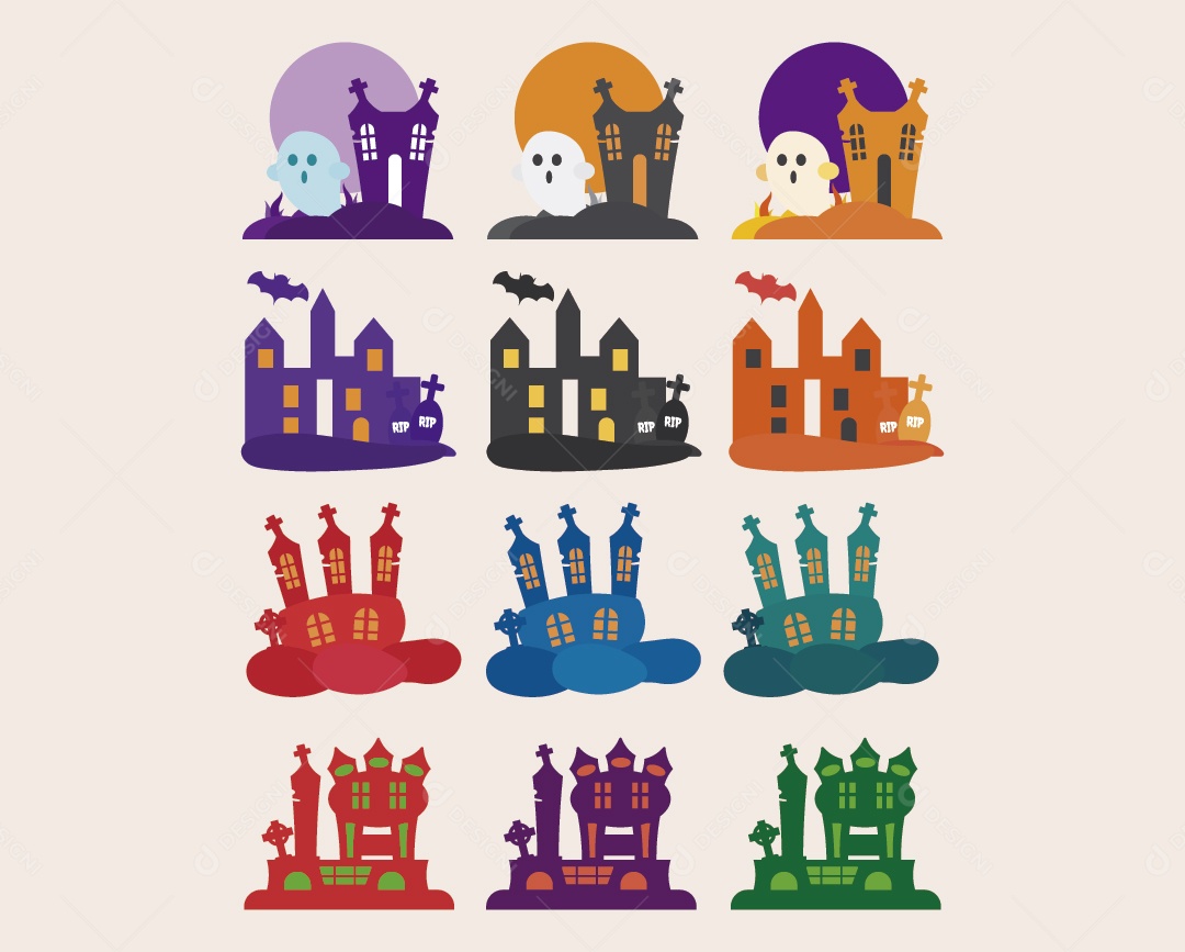 Conjunto de Ícones do Halloween Ilustração Vetor EPS