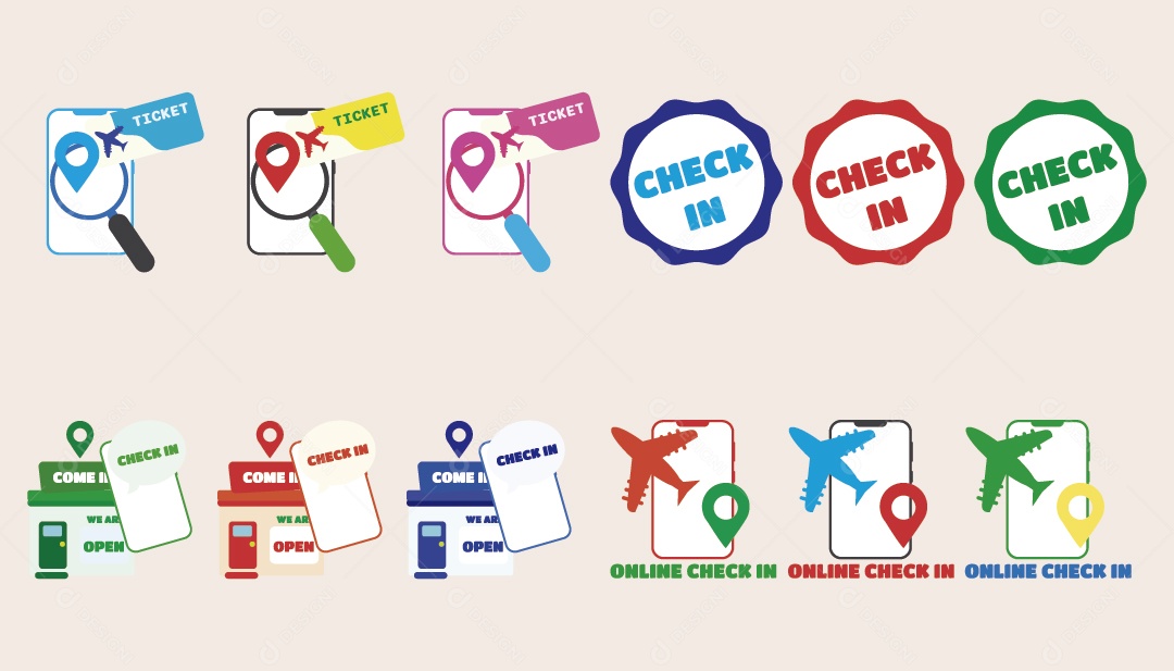 Conjunto de Ícones de Checkin Ilustração Vetor EPS